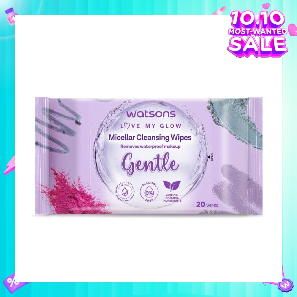 Micellar Cleansing Wipes Gentle (Removes Waterproof Makeup, Dermatologically Tested, Alcohol Free) 20s