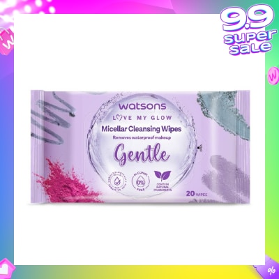 WATSONS Micellar Cleansing Wipes Gentle (Removes Waterproof Makeup, Dermatologically Tested, Alcohol Free) 20s