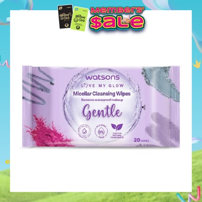 WATSONS - Micellar Cleansing Wipes Gentle (Removes Waterproof Makeup, Dermatologically Tested, Alcohol Free) 20s