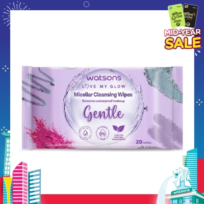 WATSONS Micellar Cleansing Wipes Gentle (Removes Waterproof Makeup, Dermatologically Tested, Alcohol Free) 20s