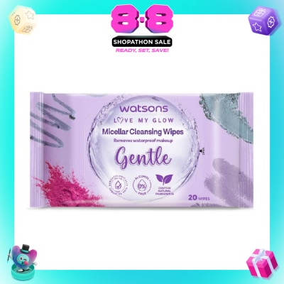 WATSONS - Micellar Cleansing Wipes Gentle (Removes Waterproof Makeup, Dermatologically Tested, Alcohol Free) 20s