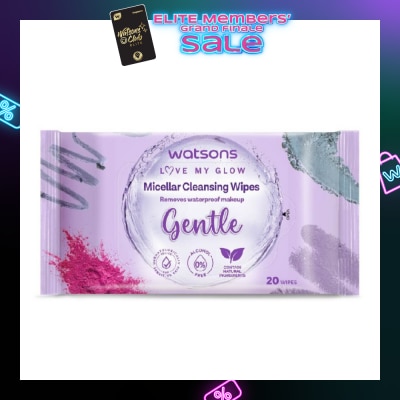 WATSONS Micellar Cleansing Wipes Gentle (Removes Waterproof Makeup, Dermatologically Tested, Alcohol Free) 20s