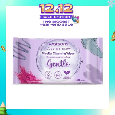 WATSONS Micellar Cleansing Wipes Gentle (Removes Waterproof Makeup, Dermatologically Tested, Alcohol Free) 20s
