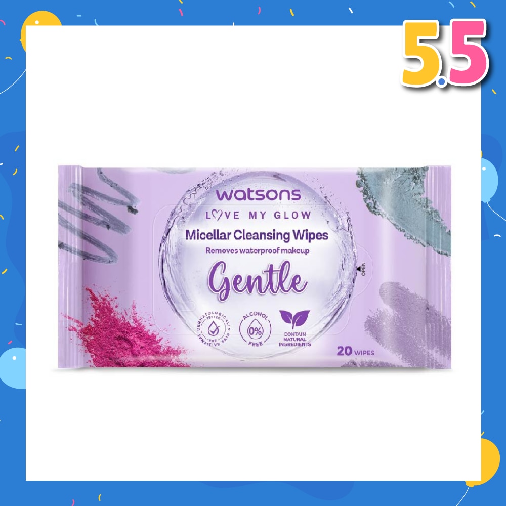 Micellar Cleansing Wipes Gentle (Removes Waterproof Makeup, Dermatologically Tested, Alcohol Free) 20s