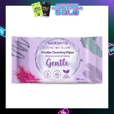 WATSONS Micellar Cleansing Wipes Gentle (Removes Waterproof Makeup, Dermatologically Tested, Alcohol Free) 20s