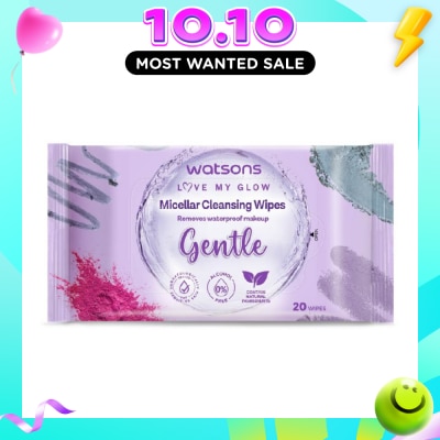 WATSONS Micellar Cleansing Wipes Gentle (Removes Waterproof Makeup, Dermatologically Tested, Alcohol Free) 20s image