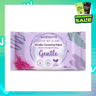 WATSONS Micellar Cleansing Wipes Gentle (Removes Waterproof Makeup, Dermatologically Tested, Alcohol Free) 20s
