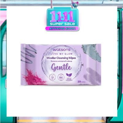 WATSONS Micellar Cleansing Wipes Gentle (Removes Waterproof Makeup, Dermatologically Tested, Alcohol Free) 20s image