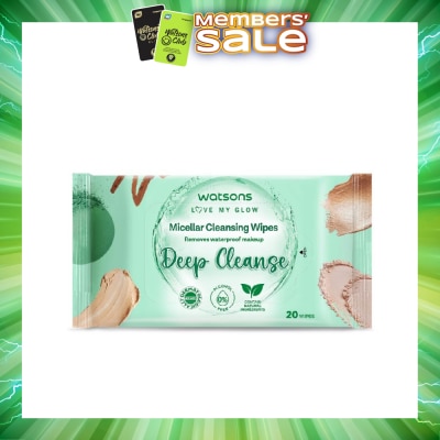 WATSONS - Micellar Cleansing Wipes Deep Cleanse (Removes Waterproof Makeup, Dermatologically Tested, Alcohol Free) 20s