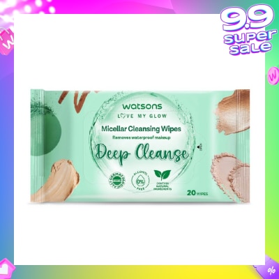 WATSONS Micellar Cleansing Wipes Deep Cleanse (Removes Waterproof Makeup, Dermatologically Tested, Alcohol Free) 20s
