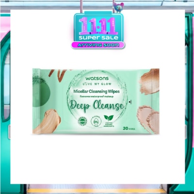 WATSONS Micellar Cleansing Wipes Deep Cleanse (Removes Waterproof Makeup, Dermatologically Tested, Alcohol Free) 20s image