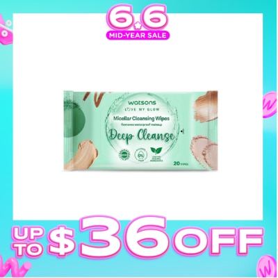 WATSONS - Micellar Cleansing Wipes Deep Cleanse (Removes Waterproof Makeup, Dermatologically Tested, Alcohol Free) 20s