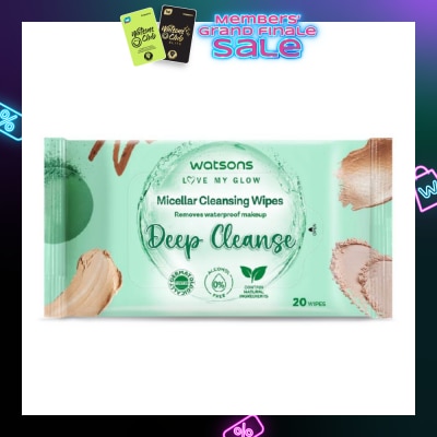 WATSONS Micellar Cleansing Wipes Deep Cleanse (Removes Waterproof Makeup, Dermatologically Tested, Alcohol Free) 20s