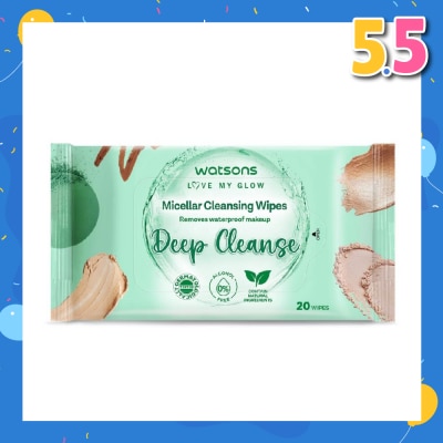 WATSONS Micellar Cleansing Wipes Deep Cleanse (Removes Waterproof Makeup, Dermatologically Tested, Alcohol Free) 20s