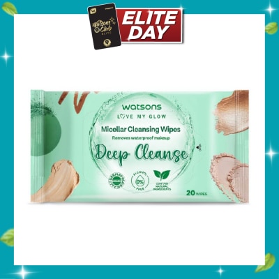 WATSONS Micellar Cleansing Wipes Deep Cleanse (Removes Waterproof Makeup, Dermatologically Tested, Alcohol Free) 20s image