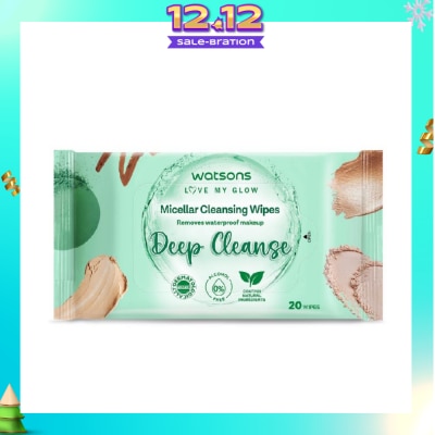 WATSONS Micellar Cleansing Wipes Deep Cleanse (Removes Waterproof Makeup, Dermatologically Tested, Alcohol Free) 20s