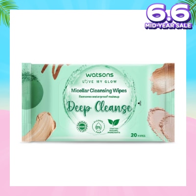 WATSONS Micellar Cleansing Wipes Deep Cleanse (Removes Waterproof Makeup, Dermatologically Tested, Alcohol Free) 20s
