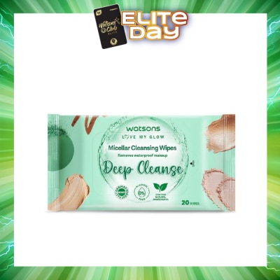 WATSONS - Micellar Cleansing Wipes Deep Cleanse (Removes Waterproof Makeup, Dermatologically Tested, Alcohol Free) 20s