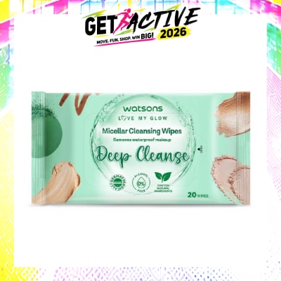 WATSONS - Micellar Cleansing Wipes Deep Cleanse (Removes Waterproof Makeup, Dermatologically Tested, Alcohol Free) 20s image