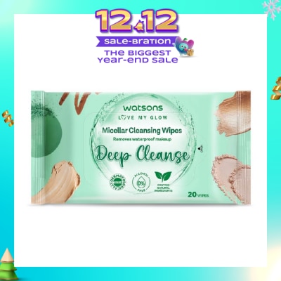 WATSONS Micellar Cleansing Wipes Deep Cleanse (Removes Waterproof Makeup, Dermatologically Tested, Alcohol Free) 20s