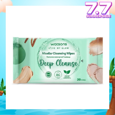WATSONS Micellar Cleansing Wipes Deep Cleanse (Removes Waterproof Makeup, Dermatologically Tested, Alcohol Free) 20s