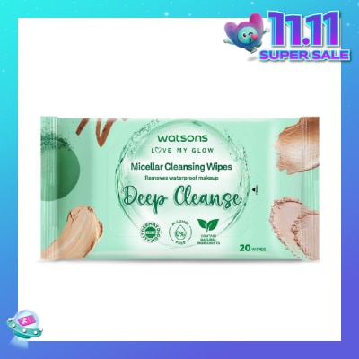 WATSONS Micellar Cleansing Wipes Deep Cleanse (Removes Waterproof Makeup, Dermatologically Tested, Alcohol Free) 20s