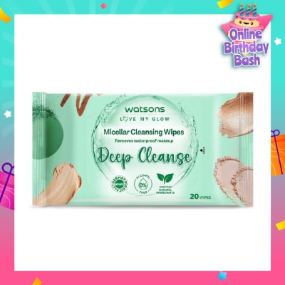 WATSONS Micellar Cleansing Wipes Deep Cleanse (Removes Waterproof Makeup, Dermatologically Tested, Alcohol Free) 20s