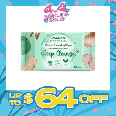 WATSONS - Micellar Cleansing Wipes Deep Cleanse (Removes Waterproof Makeup, Dermatologically Tested, Alcohol Free) 20s