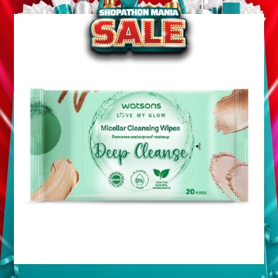 WATSONS - Micellar Cleansing Wipes Deep Cleanse (Removes Waterproof Makeup, Dermatologically Tested, Alcohol Free) 20s