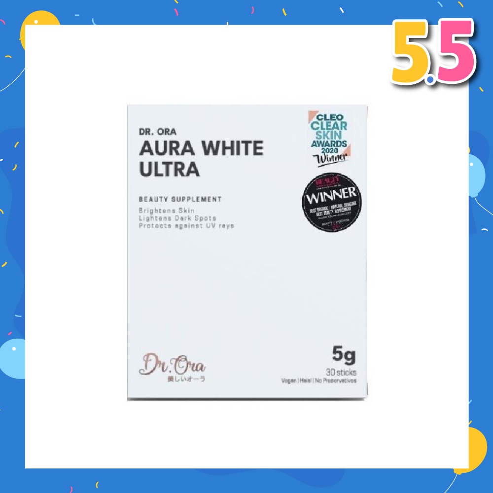 Aura White Ultra, Skin Brightening Supplement With White Tomato Extract, L-Glutathione And Pomegranate Extract (Sachets) 5g X 30s