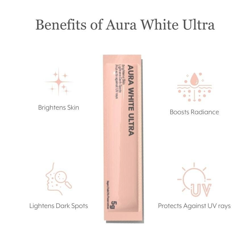 Aura White Ultra, Skin Brightening Supplement With White Tomato Extract, L-Glutathione And Pomegranate Extract (Sachets) 5g X 30s