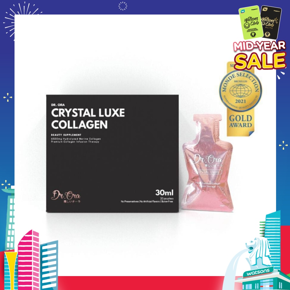 Crystal Luxe 6500mg Red Snapper Marine Collagen Drink Berries Sachets (Awarded Gold Quality by Monde Selection 2021) 30ml x 20s (Expiry: Jan`2026)