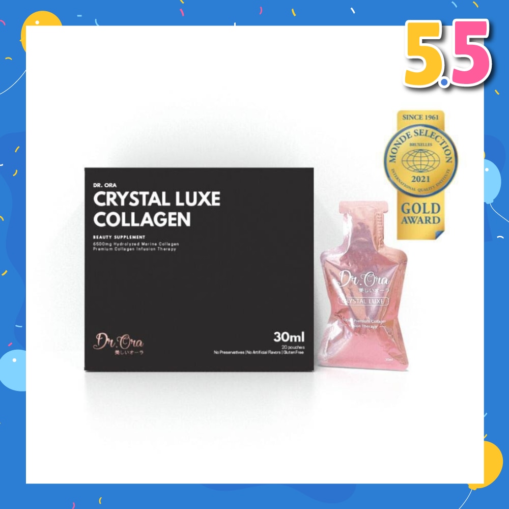 Crystal Luxe 6500mg Red Snapper Marine Collagen Drink Berries Sachets (Awarded Gold Quality by Monde Selection 2021) 30ml x 20s