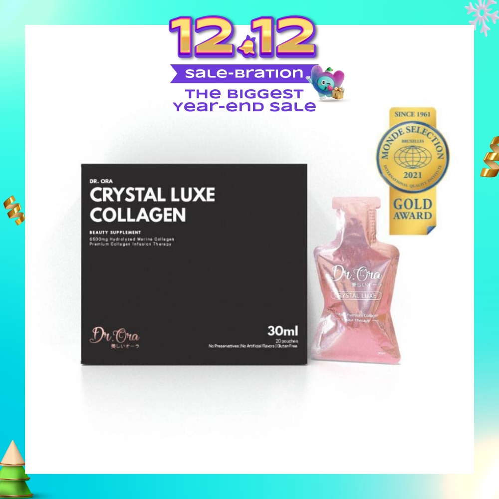 Crystal Luxe 6500mg Red Snapper Marine Collagen Drink Berries Sachets (Awarded Gold Quality by Monde Selection 2021) 30ml x 20s