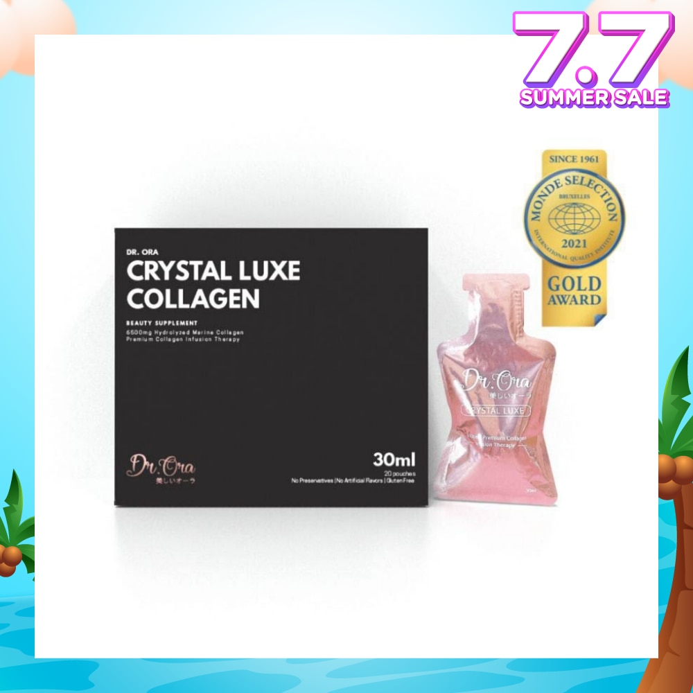 Crystal Luxe 6500mg Red Snapper Marine Collagen Drink Berries Sachets (Awarded Gold Quality by Monde Selection 2021) 30ml x 20s (Expiry: Jan`2026)