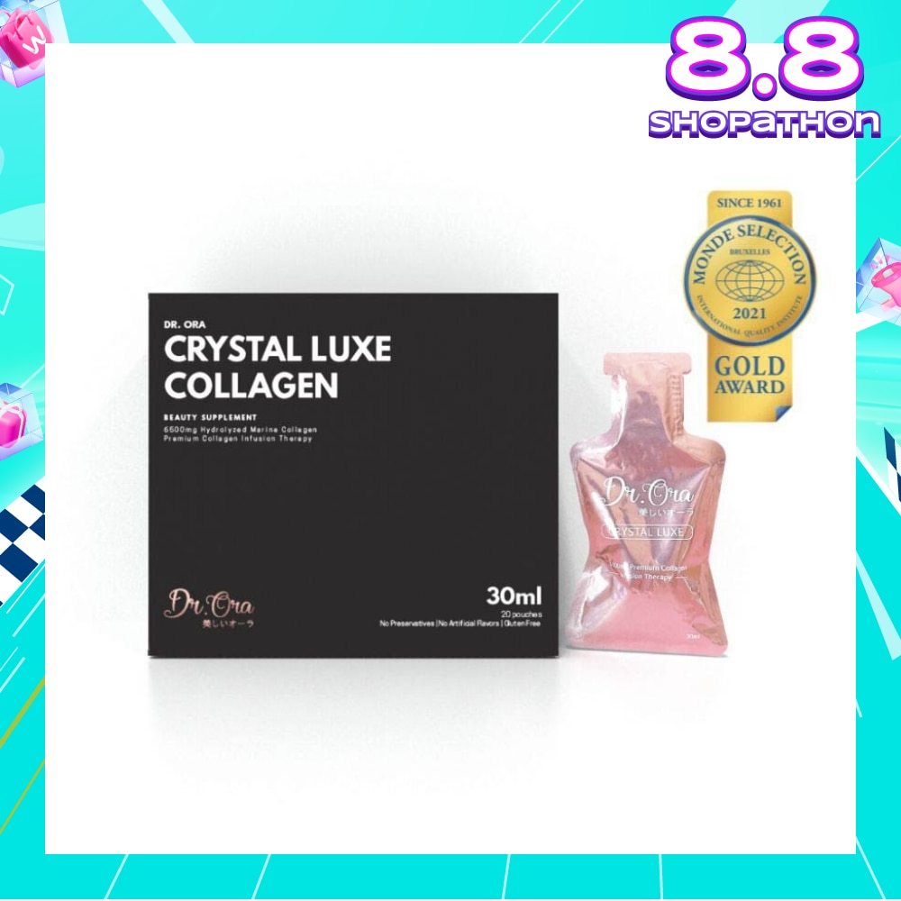 Crystal Luxe 6500mg Red Snapper Marine Collagen Drink Berries Sachets (Awarded Gold Quality by Monde Selection 2021) 30ml x 20s