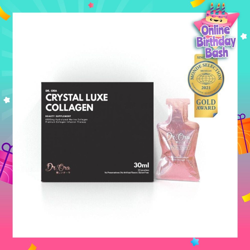 Crystal Luxe 6500mg Red Snapper Marine Collagen Drink Berries Sachets (Awarded Gold Quality by Monde Selection 2021) 30ml x 20s (Expiry: Jan`2026)