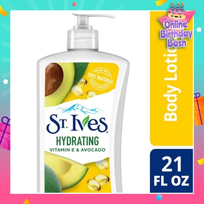 ST IVES Hydrating Lotion (Vitamin E & Avocado Body Lotion), Non Greasy Lotion Absorbs Quickly To Restore And Replenish Lost Moisture 621ml