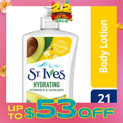 ST IVES Hydrating Lotion (Vitamin E & Avocado Body Lotion), Non Greasy Lotion Absorbs Quickly To Restore And Replenish Lost Moisture 621ml