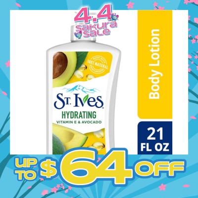 ST IVES - Hydrating Lotion (Vitamin E & Avocado Body Lotion), Non Greasy Lotion Absorbs Quickly To Restore And Replenish Lost Moisture 621ml