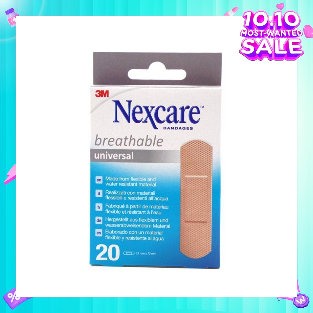 Nexcare Universal Breathable Plasters (Protect Minor Wounds Like Scrapes, Cuts During Daily Activities) 20s