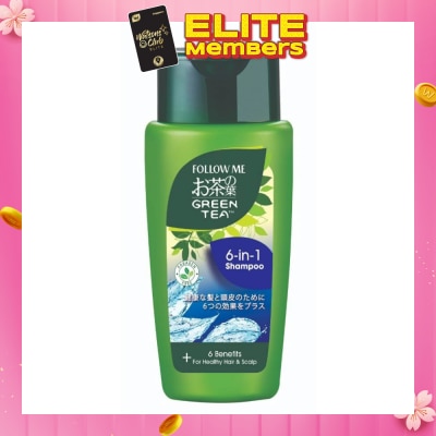 FOLLOW ME Green Tea Shampoo 6 In-1 (Controls Sebum Secretion, Relieves Itch, Smoothens Hair, Cooling Effect.*Hair Fall Associated With Dandruff) 70ml