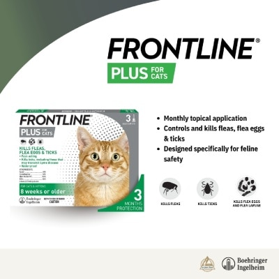 FRONTLINE - Plus Flea & Tick Treatment for Cats (8 Weeks+) Pipette 0.5ml x 3s