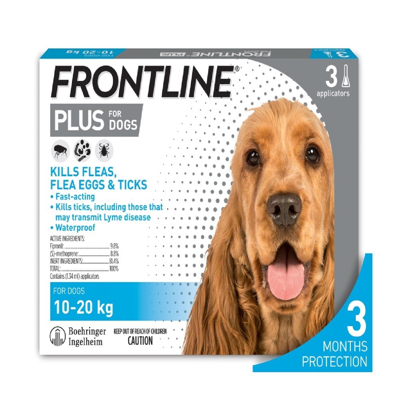 Plus Flea & Tick Treatment for Dogs (8 Weeks+, Medium Dogs 10-20kg) Pipette 1.34ml x 3s