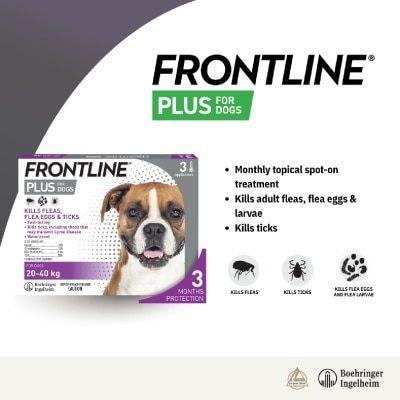 FRONTLINE - Plus Flea & Tick Treatment for Dogs (8 Weeks+, Large Dogs 20-40kg) Pipette 2.68ml x 3s