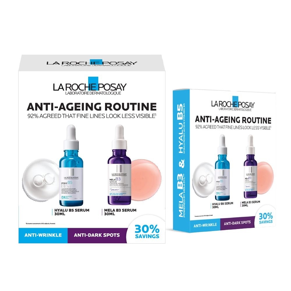 Anti-Ageing Routine Packset consists of Hyalu B5 Serum 30ml & Mela B3 Serum 30ml