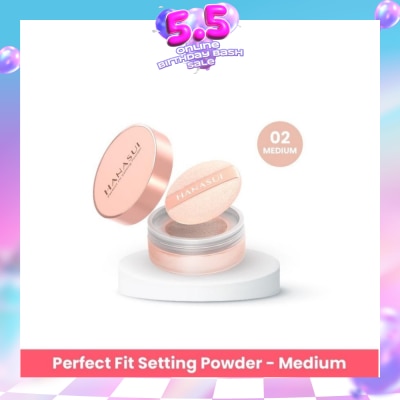 HANASUI - Perfect Fit Setting Powder (02 Medium) Smooth, Light And Blends Easily On The Face And Sets Makeup 12g (Expiry: Nov`2026)