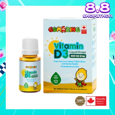 GUMAZING Vitamin D3 Liquid Drops For Kids (Promote Strong Bones And Immunity, No Preservatives) 365s