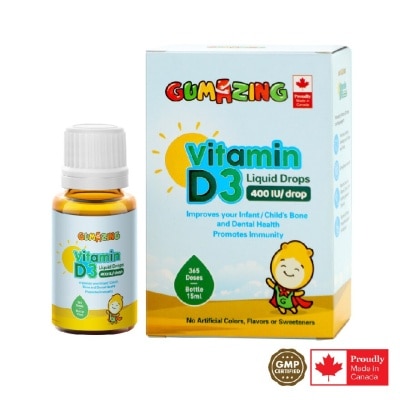 GUMAZING Vitamin D3 Liquid Drops For Kids (Promote Strong Bones And Immunity, No Preservatives) 365s