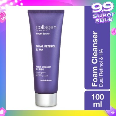 COLLAGEN BY WATSONS Youth Secret Dual Retinol & Ha Foam Cleanser (Vegan Collagen Collume 20X More Powerful) 100ml
